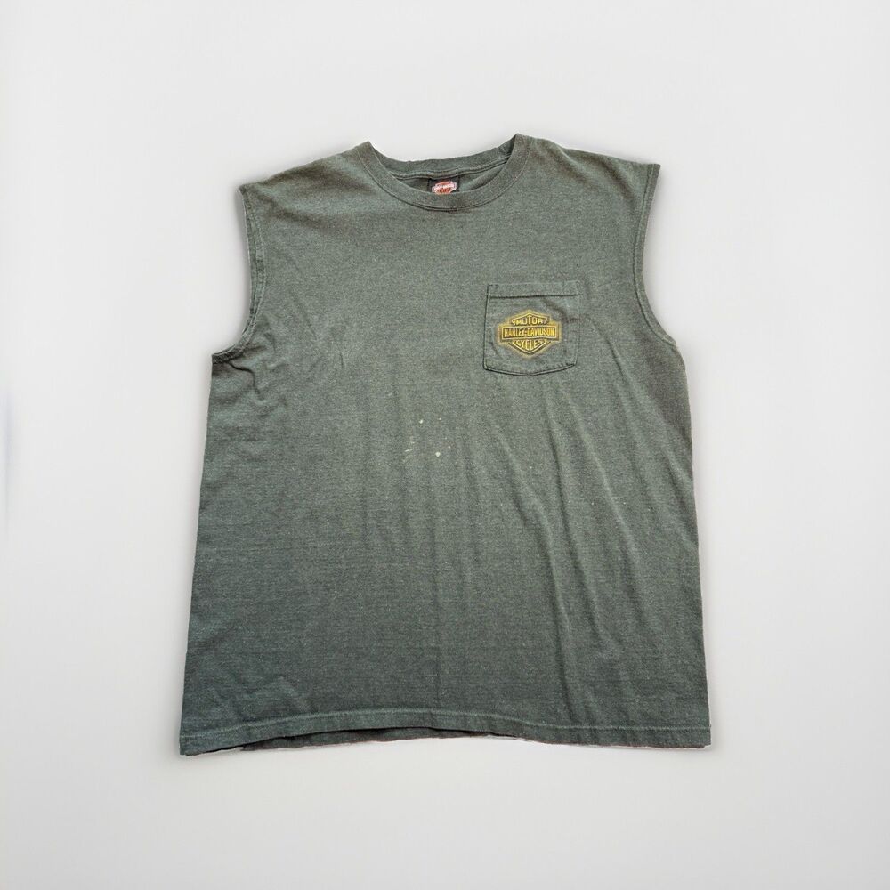 Harley-Davidson Crossroads Wilkesboro NC Green Sleeveless Pocket T-Shirt XL